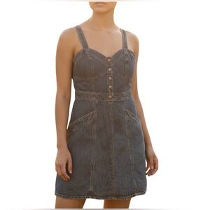 Japna Blue Denim Mini Dress Button Front Fit & Flare Smocked Back Y2K Summer S